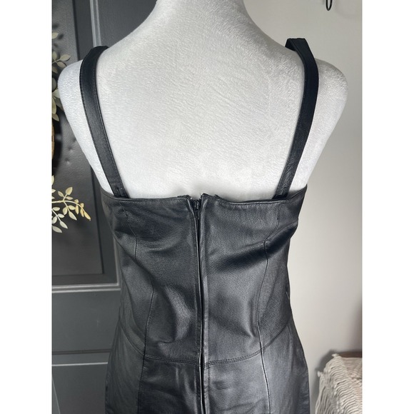 Vintage Newport News Genuine Black Leather Dress Sz 12 Biker Grunge Goth - Picture 5 of 14